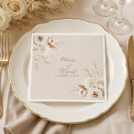 Elegant Elfenbensros Bröllopsservett Pappersservett