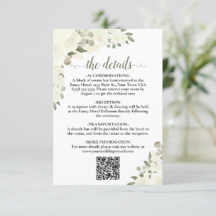 Elegant Elfenbensvit Blommig Bröllopsdetaljer QR-k Tilläggskort