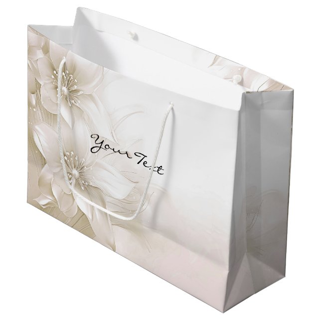 Elegant elfenbensvit blommig presentbag (Framsidan Vinklad)