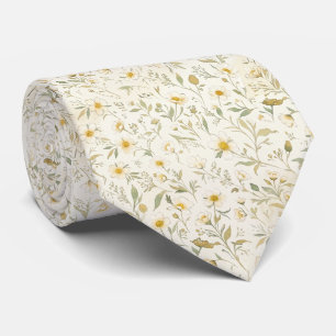 Elegant Elfenbensvit Botanisk Vintage Gul Vit Slips