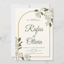 Elegant Elfenbensvit Bröllopsinbjudan med Blommor