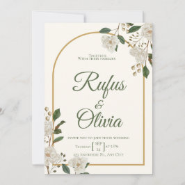 Elegant Elfenbensvit Bröllopsinbjudan med Blommor  Inbjudningar