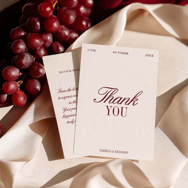 Elegant Elfenbensvit & Burgunder Röd Bröllops Tack Inbjudningar (Elegant Ivory & Burgundy Wedding Thank You Card)