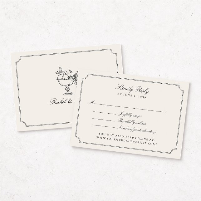 Elegant Elfenbensvit Dubbel Ram Bröllops RSVP-kort OSA Kort (Skapare uppladdad)