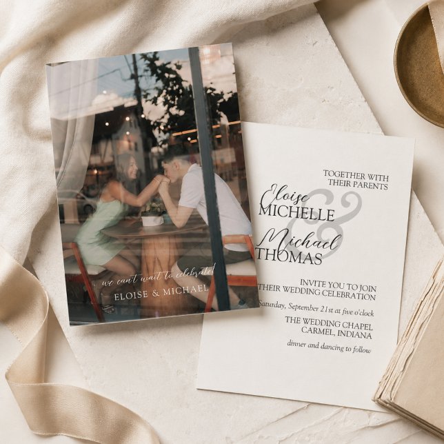 Elegant Elfenbensvit Formell Bröllopsfotografi Inbjudningar (Elegant Ivory Photo Formal Wedding Invitation)