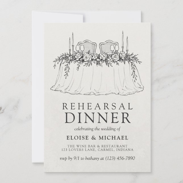 Elegant Elfenbensvit Handritad Illustration Övning Inbjudningar (Framsida)