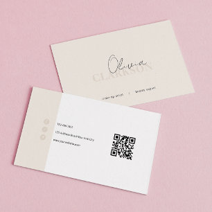 Elegant Elfenbensvit Minimalistisk QR-kod Visitkort