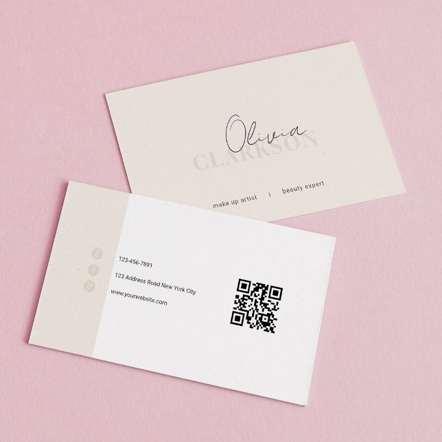 Elegant Elfenbensvit Minimalistisk QR-kod Visitkort (Skapare uppladdad)