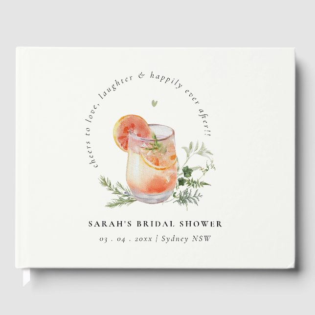 Elegant Elfenbensvit Orange Grön Cocktail Bröllops Gästböcker (Framsida)