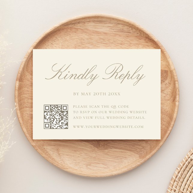 Elegant Elfenbensvit QR-kod Bröllop OSA Kort (Skapare uppladdad)