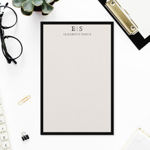 Elegant Elfenbensvit Svart Kant Monogram Brevpapper