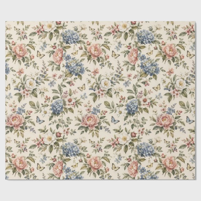 Elegant Elfenbensvit Trädgårdsblomma Botanisk Möns Presentpapper (Platt)