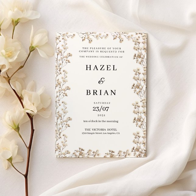 Elegant elfenbensvit zypsophila blommigt Bröllop Inbjudningar (Elegant ivory white gypsophila floral Wedding )