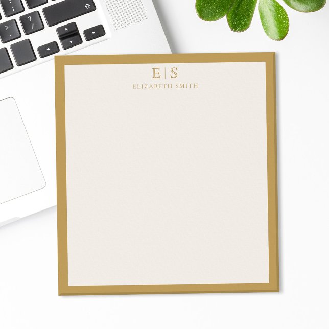 Elegant Elfenbensvitt Guld Kant Monogram Anteckningsblock (Skapare uppladdad)