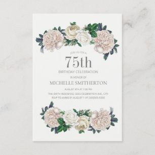 Elegant Elfenbensvitt Krämfärgad Blommig 75-årsdag Inbjudningar
