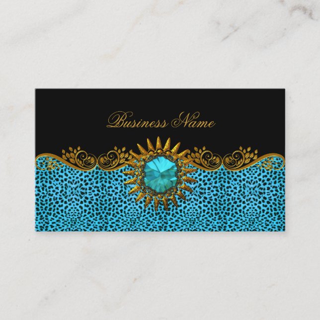 Elegant Elite Classy Teal Blue Black Guld Leopard Visitkort (Framsida)