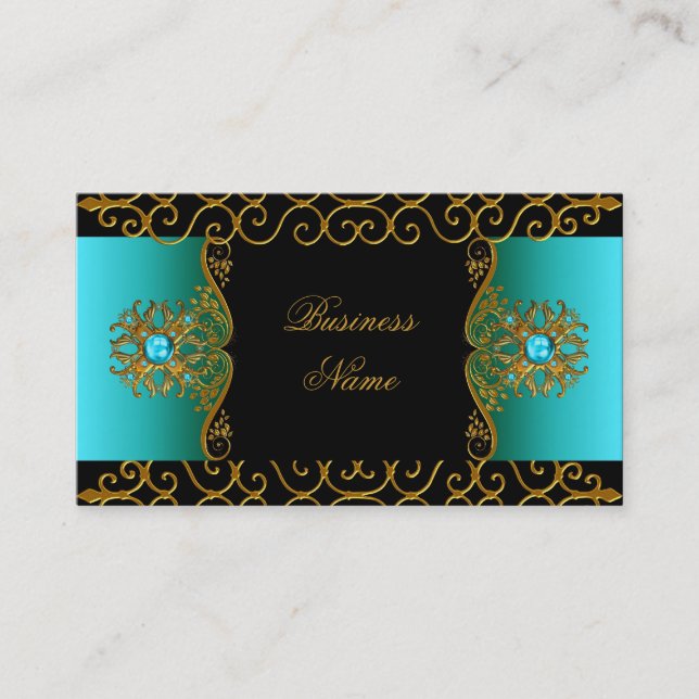 Elegant Elite Classy Teal Blue Black Guld Visitkort (Framsida)