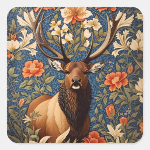 Elegant Elk William Morris Inspired Blommigt Fyrkantigt Klistermärke