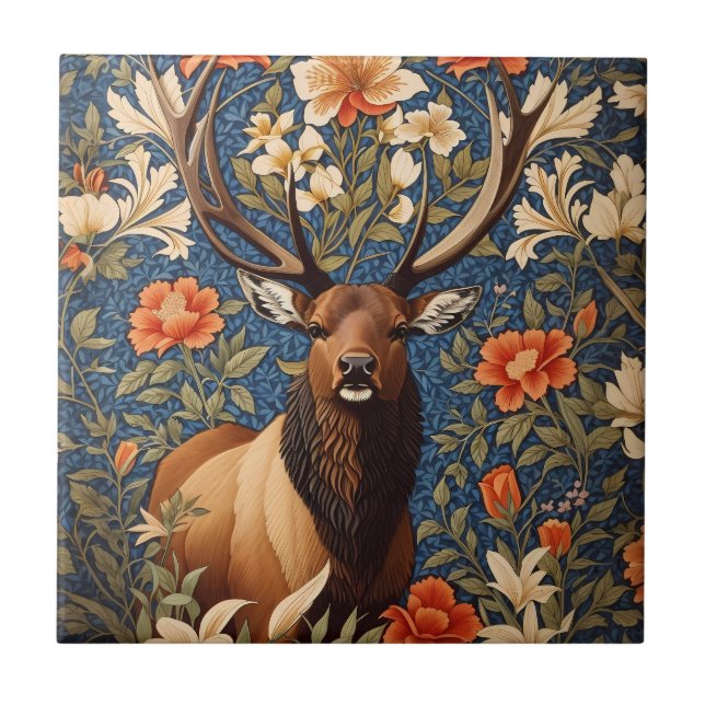Elegant Elk William Morris Inspired Blommigt Kakelplatta (Framsidan)
