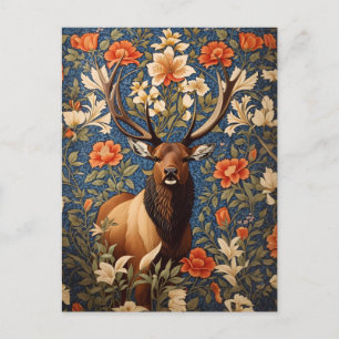 Elegant Elk William Morris Inspired Blommigt Vykort