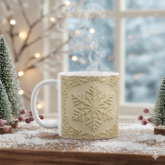 Elegant Embossed Snowflake Holiday Art Kaffemugg (Skapare uppladdad)