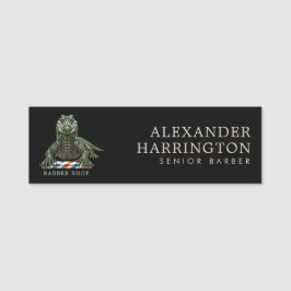 Elegant Emerald Alligator Barber Shop Logotyp Pers Namnbricka
