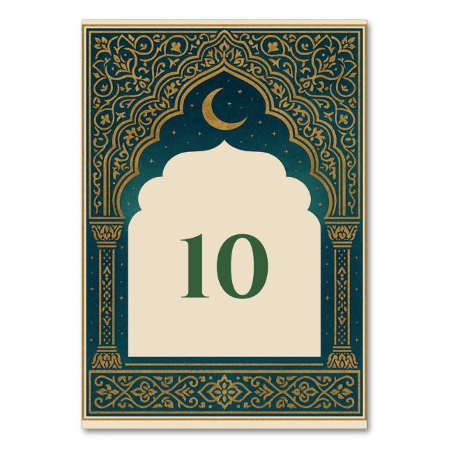 Elegant Emerald and Gold Arch Wedding Table Number Bordsnummer (Framsidan)