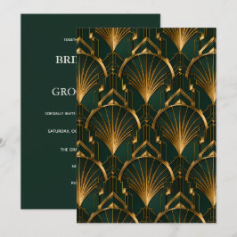 Elegant Emerald and Gold Art Deco Wedding Inbjudningar