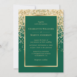 Elegant Emerald and Gold Confetti Wedding Inbjudningar
