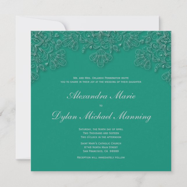 Elegant emerald blommigt snurrar bröllopsinbjudan inbjudningar (Framsida)