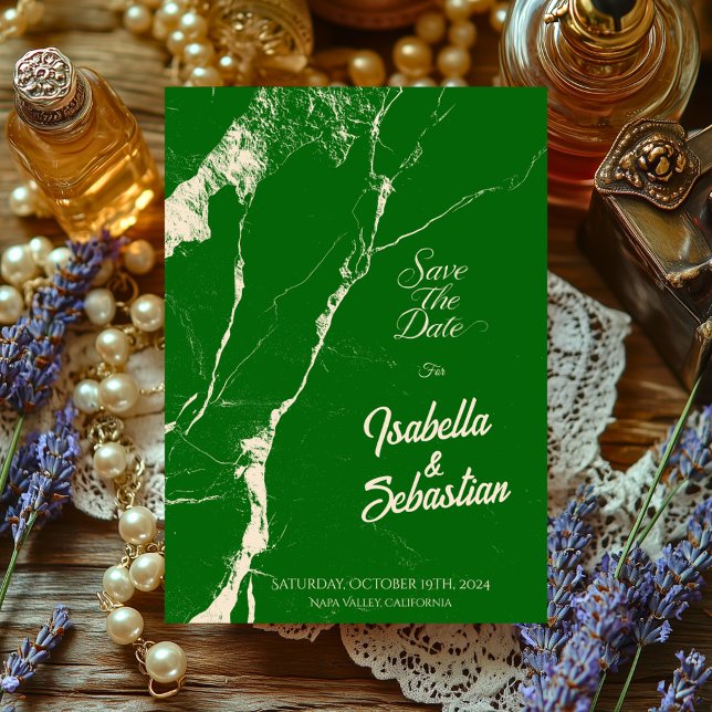 Elegant Emerald & Champagne Marmor Spara datum Inbjudningar (Skapare uppladdad)