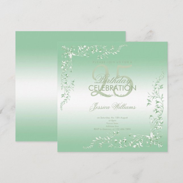 Elegant Emerald Dekoration 25:e födelsedagen Inbjudningar (Fram/baksida)