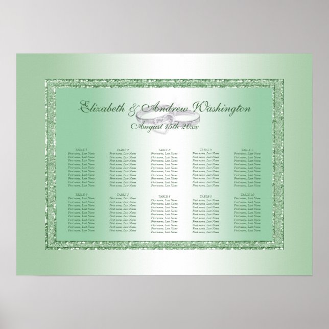 Elegant Emerald Glitter & Silver Bröllop Ringar Poster (Framsidan)