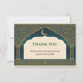 Elegant Emerald & Gold Ornate Arch Thank You Card Tack Kort