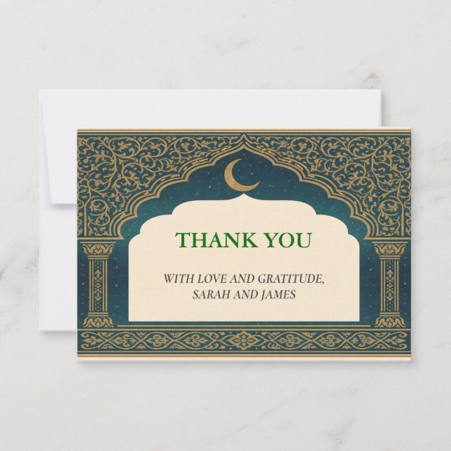 Elegant Emerald & Gold Ornate Arch Thank You Card Tack Kort (Framsida)