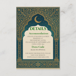 Elegant Emerald & Gold Ornate Arch Wedding Details Tilläggskort