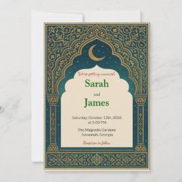Elegant Emerald & Gold Ornate Arch Wedding Invitat Inbjudningar