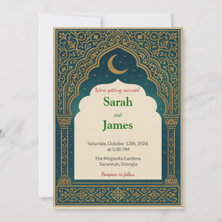 Elegant Emerald & Gold Ornate Arch Wedding Invitat Inbjudningar