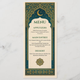 Elegant Emerald & Gold Ornate Arch Wedding Menu Meny