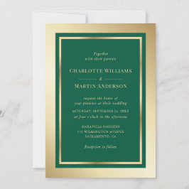 Elegant Emerald Green and Gold Wedding Inbjudningar