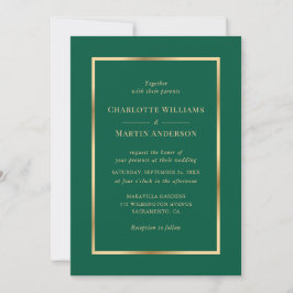 Elegant Emerald Green and Gold Wedding Inbjudningar