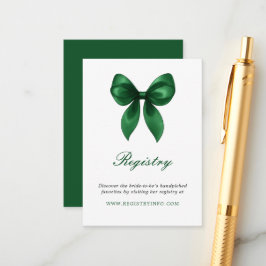 Elegant Emerald Green Bow Bridal Shower Registry Tilläggskort