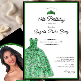 Elegant emerald green dress 18th birthday debut inbjudningar