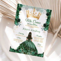 Elegant Emerald Green Floral Gold Crown Mis Quince