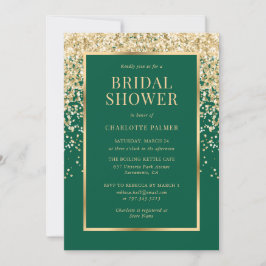 Elegant Emerald Green Gold Confetti Bridal Shower Inbjudningar