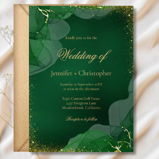 Elegant Emerald Green Gold Marble Wedding Inbjudningar