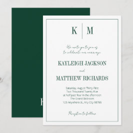 Elegant Emerald Green Monogram Wedding  Inbjudningar