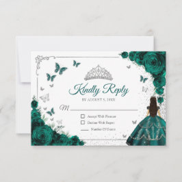 Elegant Emerald Green Silver Quinceanera Reply OSA Kort