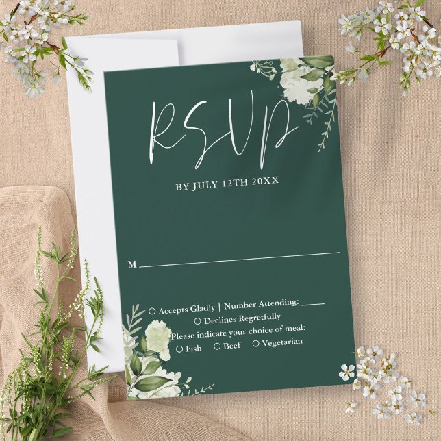 Elegant Emerald Greenery Blommigt Bröllop OSA Kort (Elegant Emerald Greenery Floral Wedding RSVP Card)