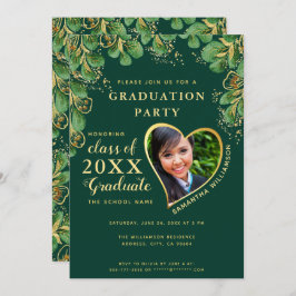 Elegant Emerald Grönt Blommigt 2025 Photo Studente Inbjudningar